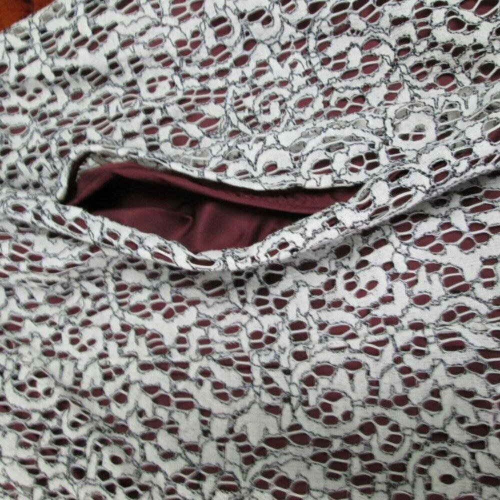 CARVEN Lace Pattern Knee-Length Skirt -L/10-White/Burgandy NWT - Picture 11 of 15